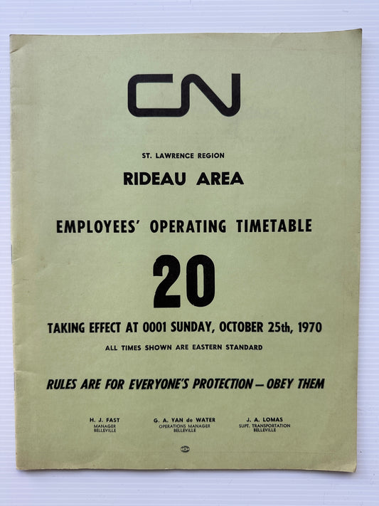 Canadian National Railways (CNR) Employees' Operating Timetable - St. Lawrence Region - Rideau Area - October 1970, #20