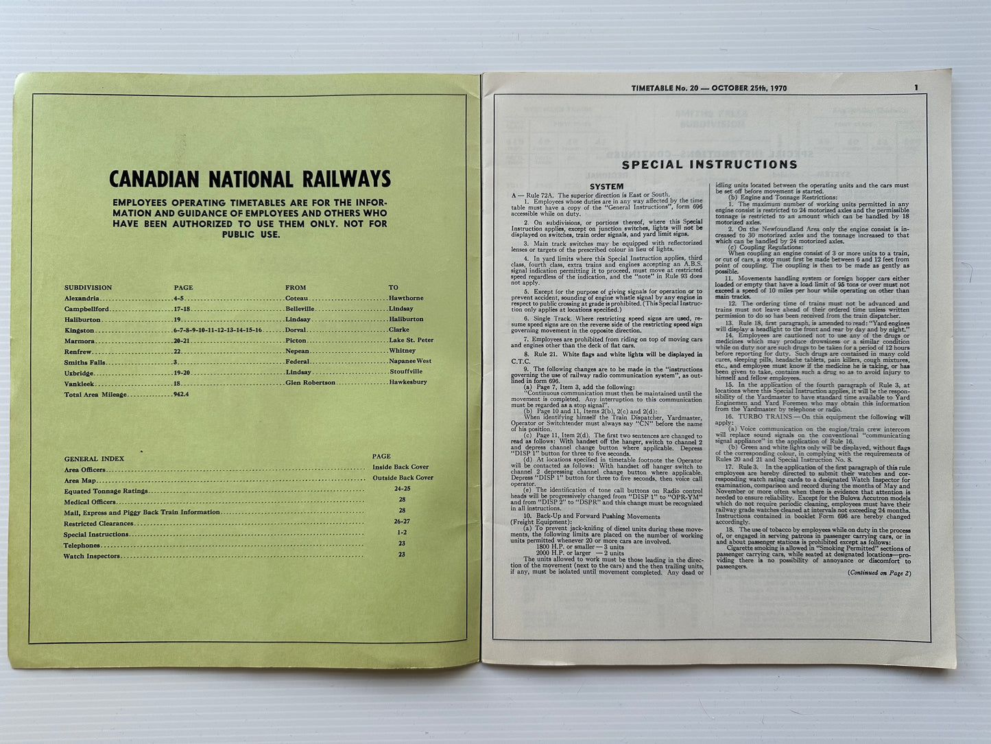 Canadian National Railways (CNR) Employees' Operating Timetable - St. Lawrence Region - Rideau Area - October 1970, #20