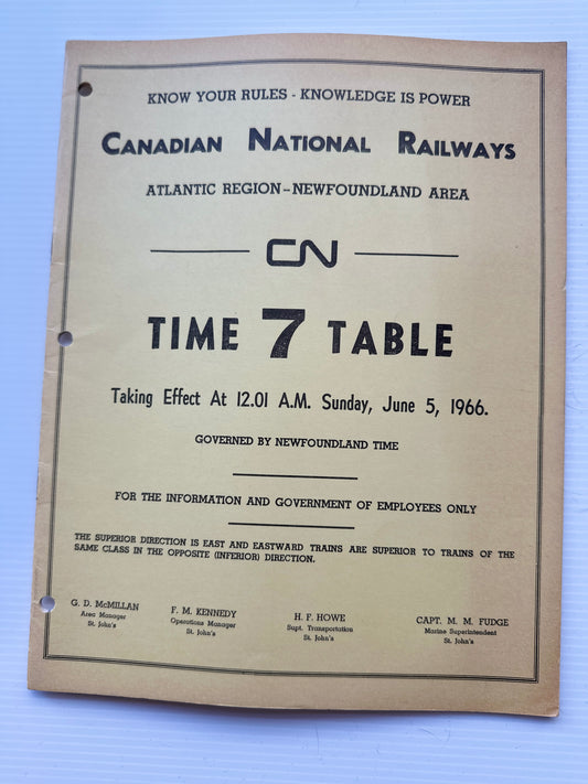 Canadian National Railways (CNR) Employees' Operating Timetable - Atlantic Region - Newfoundland Area - June 1966, #7