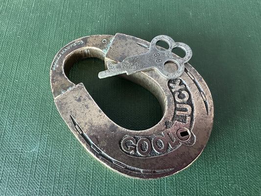 Brass Horseshoe "Good Luck" Padlock with Key
