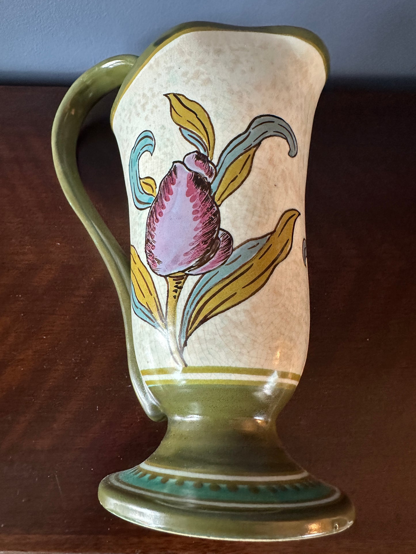 Gouda Pottery Jug with Hand Painted Tulips