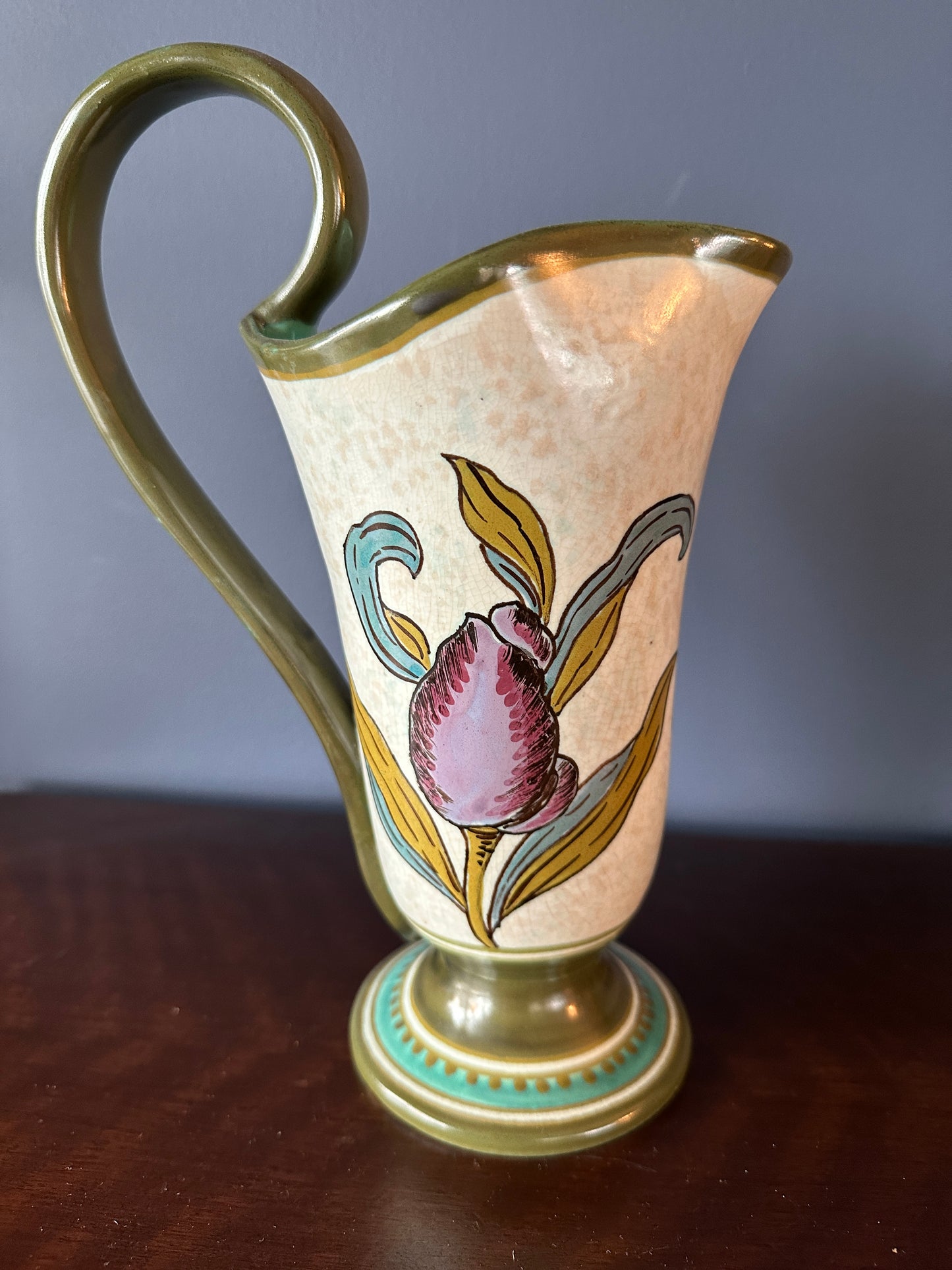 Gouda Pottery Jug with Hand Painted Tulips