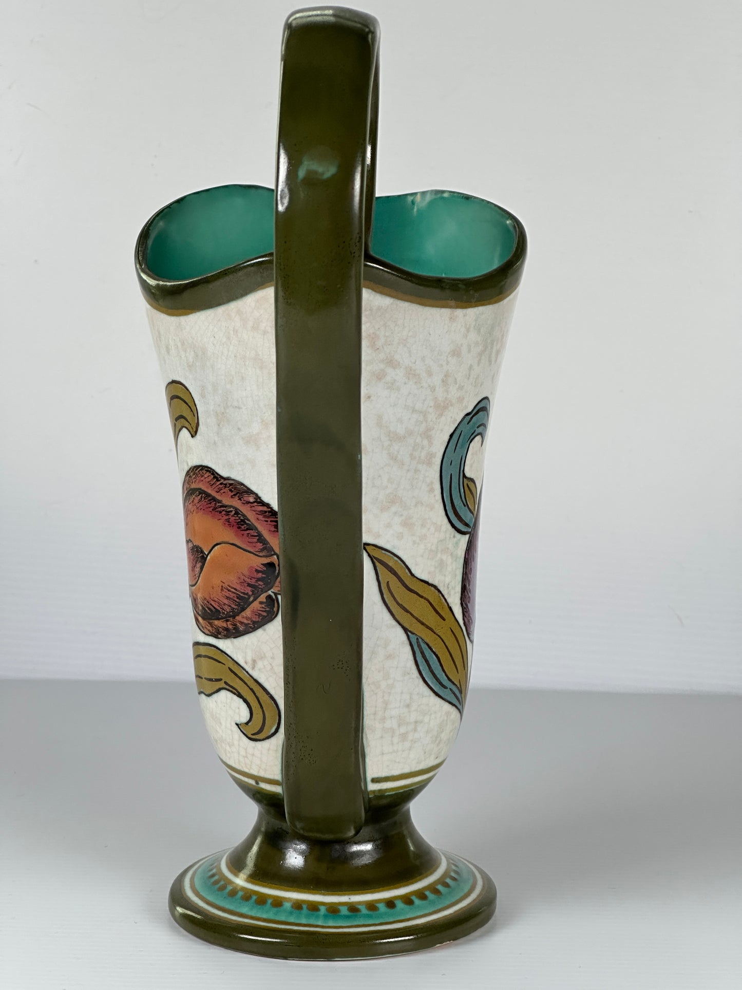 Gouda Pottery Jug with Hand Painted Tulips