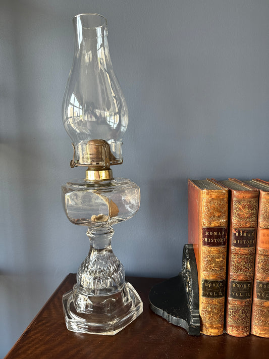 Large Pressed Glass Pedestal Oil Lamp 