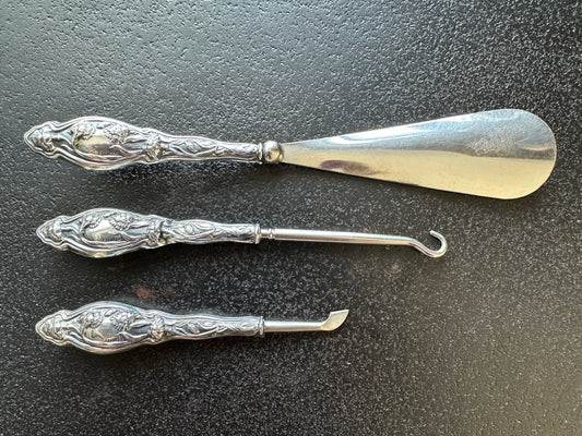 E & J Bass NY Sterling Handled Buttonhook and Vanity Items