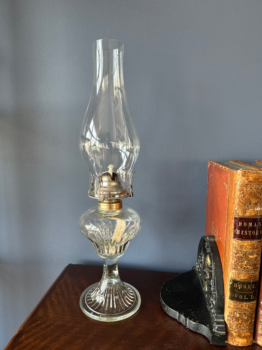 Prism Patterned Pressed Glass Pedestal Oil Lamp