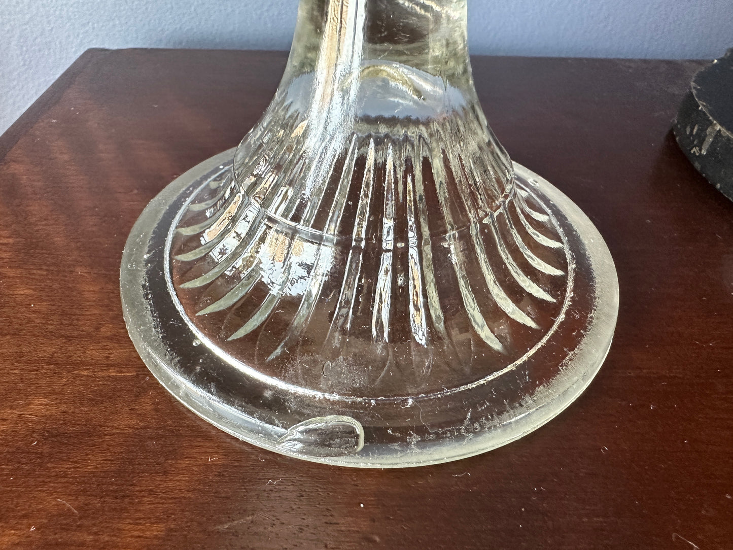 Prism Patterned Pressed Glass Pedestal Oil Lamp