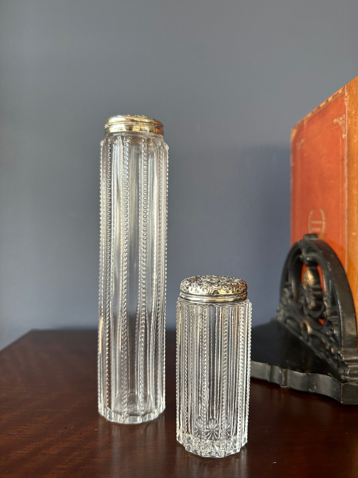 Silver Topped Glass Dresser/Vanity Jars