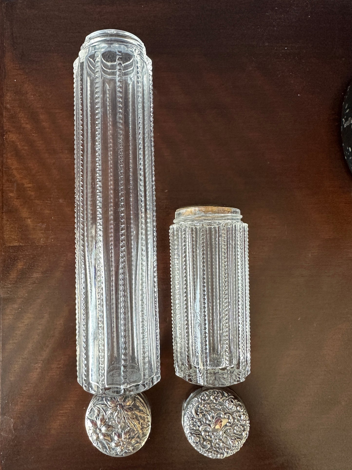 Silver Topped Glass Dresser/Vanity Jars