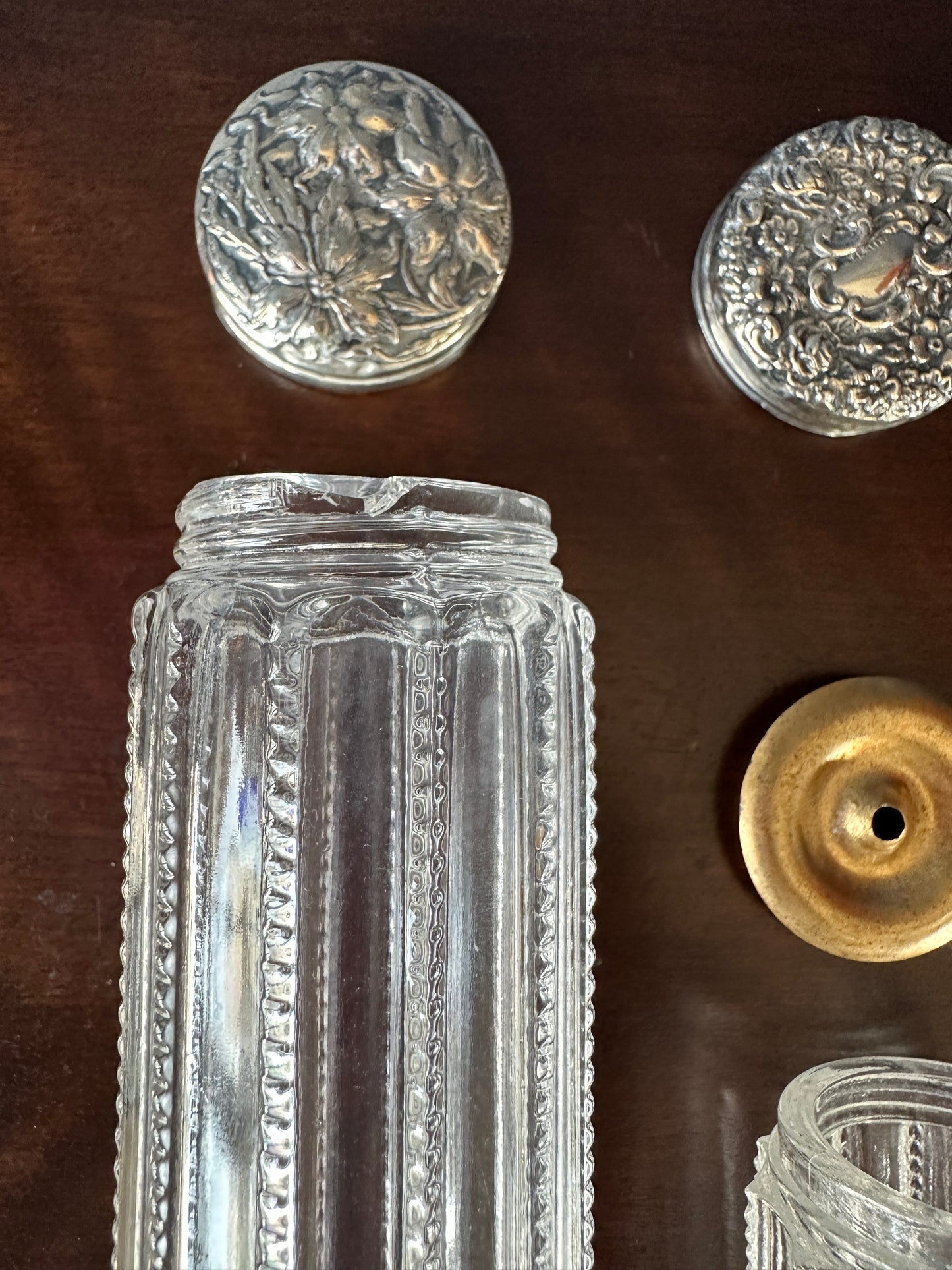 Silver Topped Glass Dresser/Vanity Jars