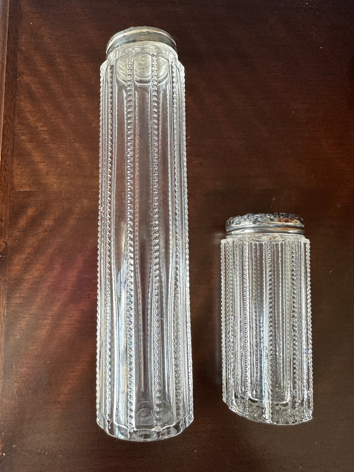 Silver Topped Glass Dresser/Vanity Jars