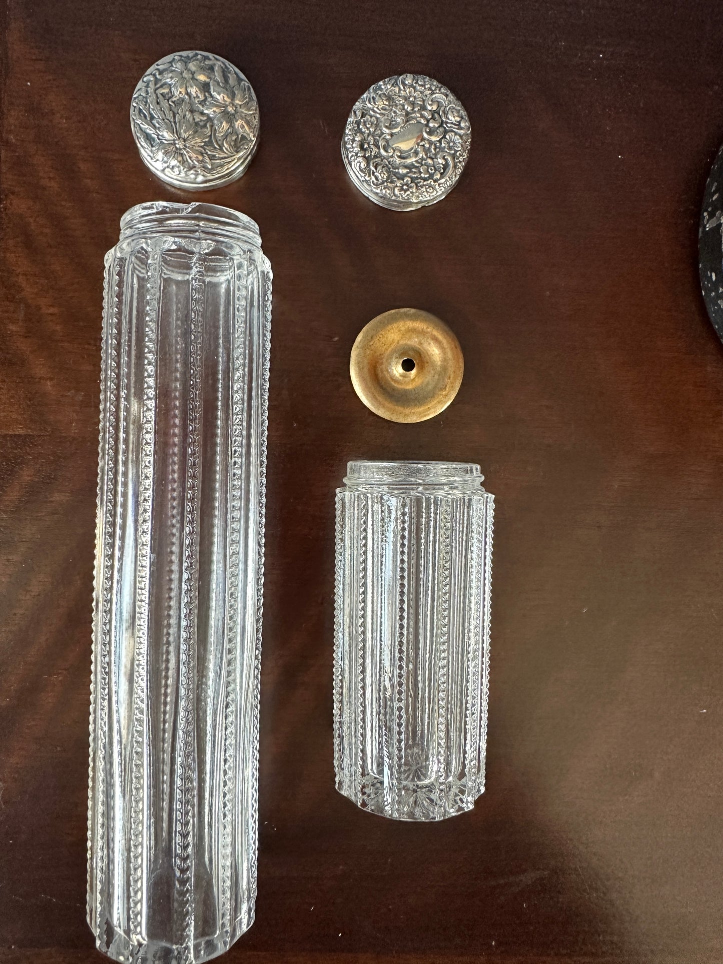 Silver Topped Glass Dresser/Vanity Jars