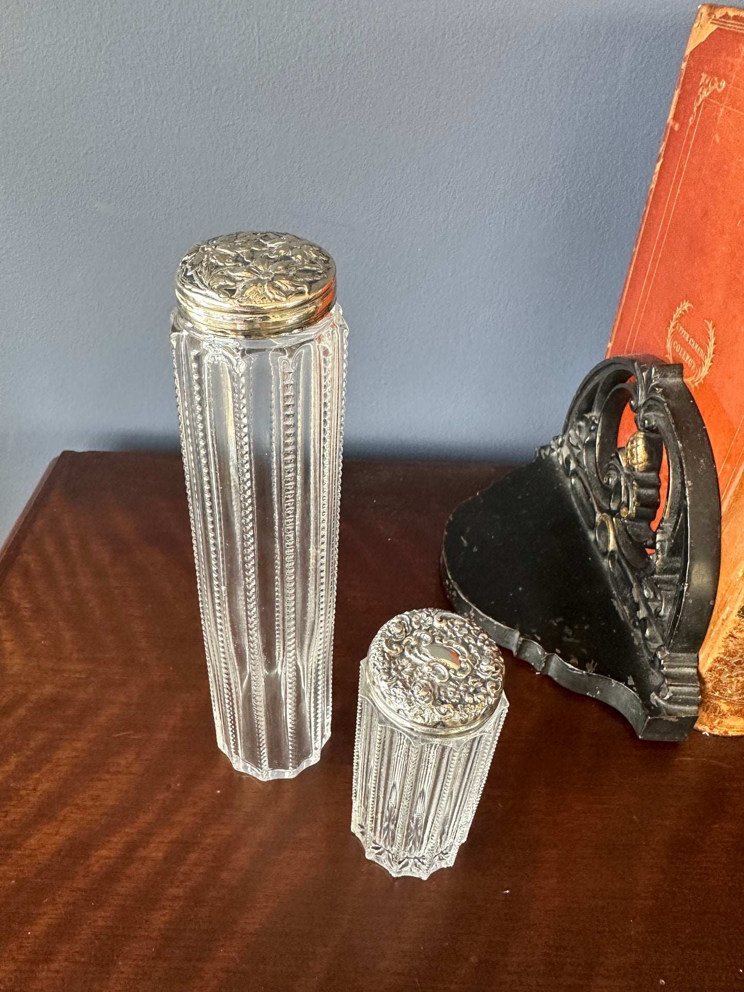 Silver Topped Glass Dresser/Vanity Jars