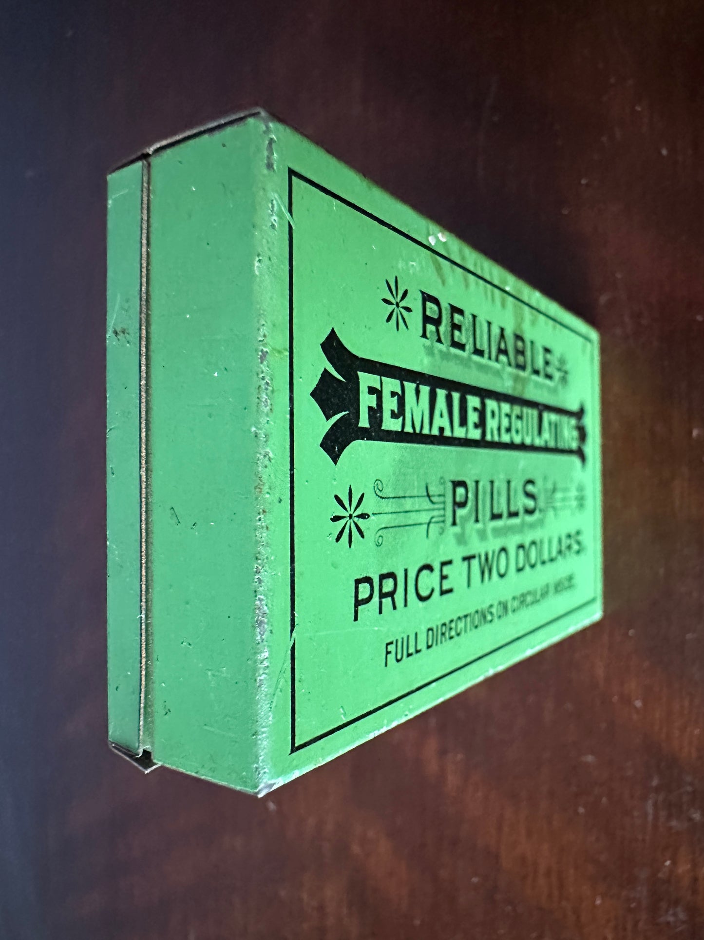 Tansy, Pennyroyal and Cotton Root Female Regulating Pills Patent Medicine Tin and Instruction Pamphlet