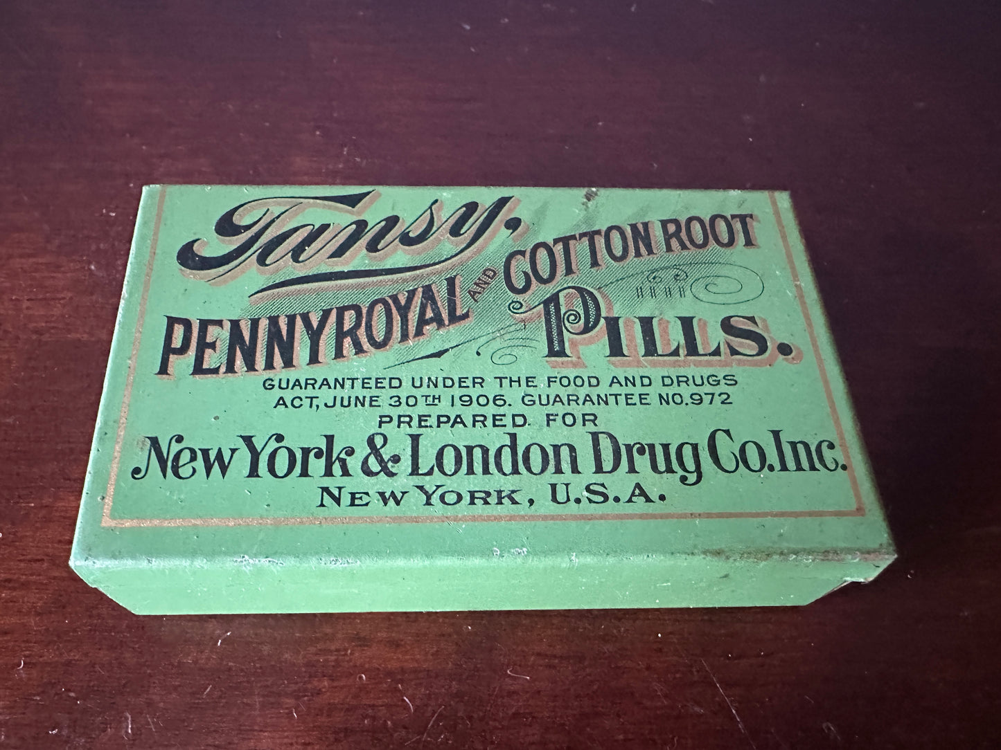 Tansy, Pennyroyal and Cotton Root Female Regulating Pills Patent Medicine Tin and Instruction Pamphlet