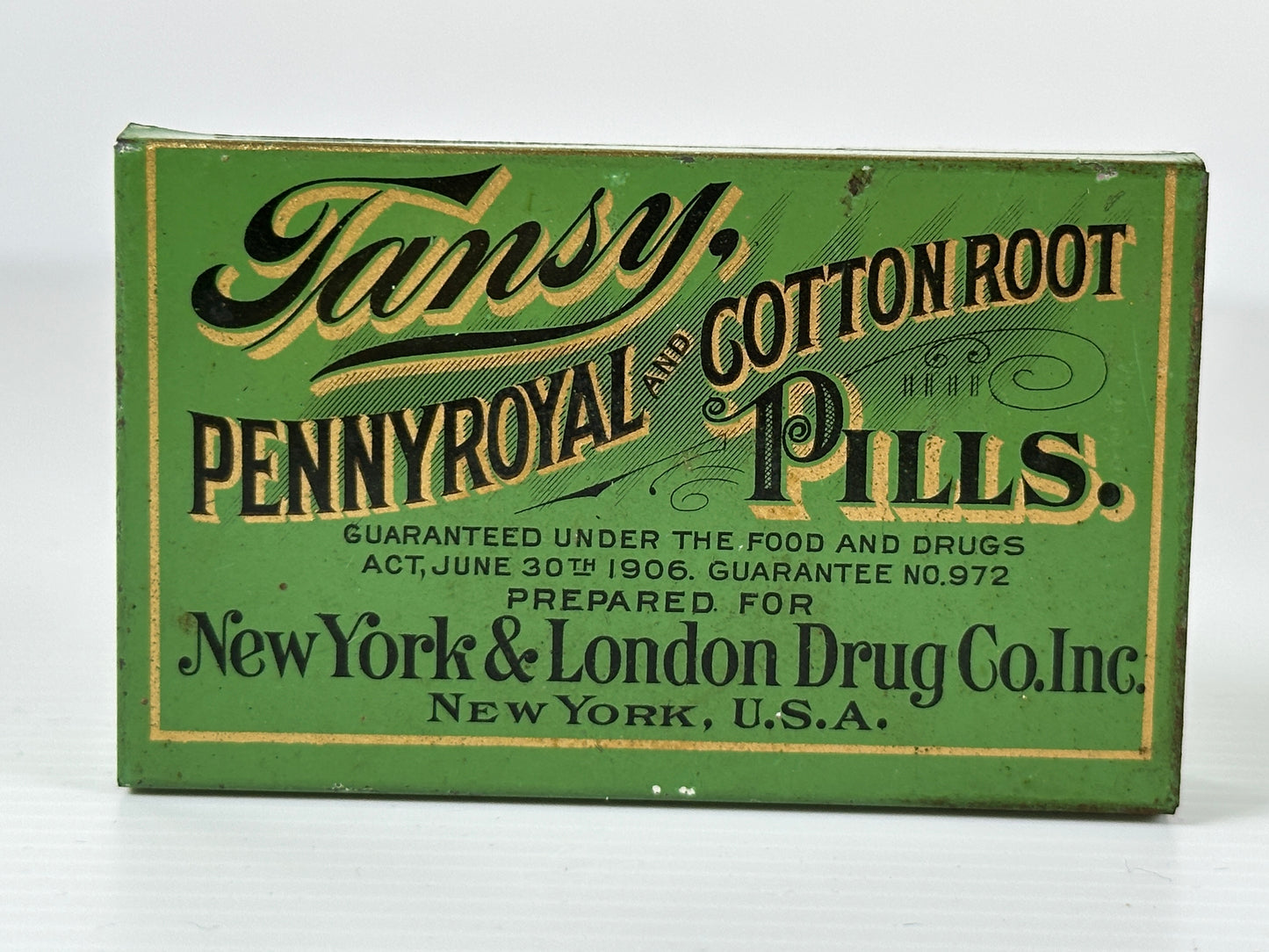Tansy, Pennyroyal and Cotton Root Female Regulating Pills Patent Medicine Tin and Instruction Pamphlet