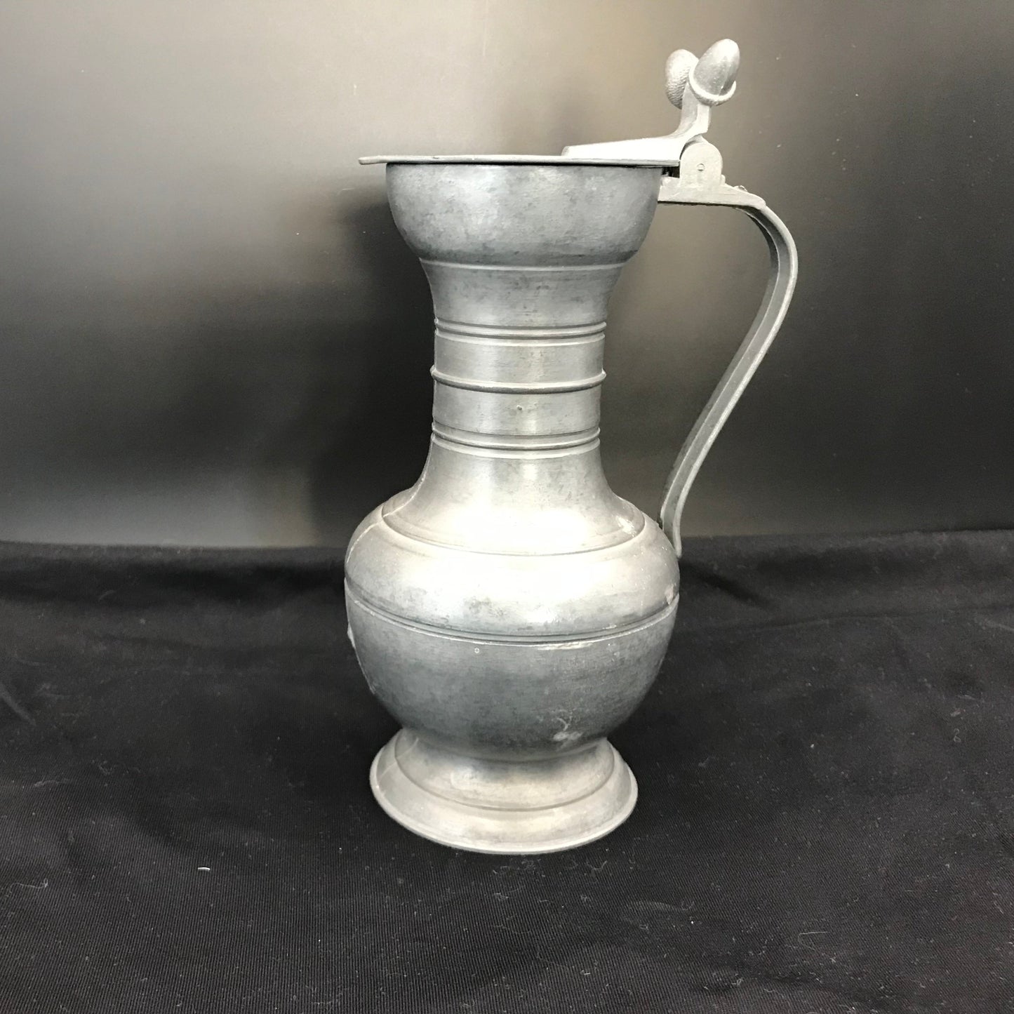 Pewter Jug with Double Acorn Finial on a Hinged Lid