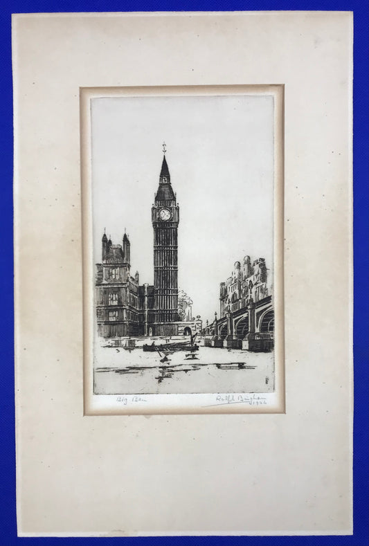 Ralph Bingham; Big Ben; 1926 signed intaglio etching