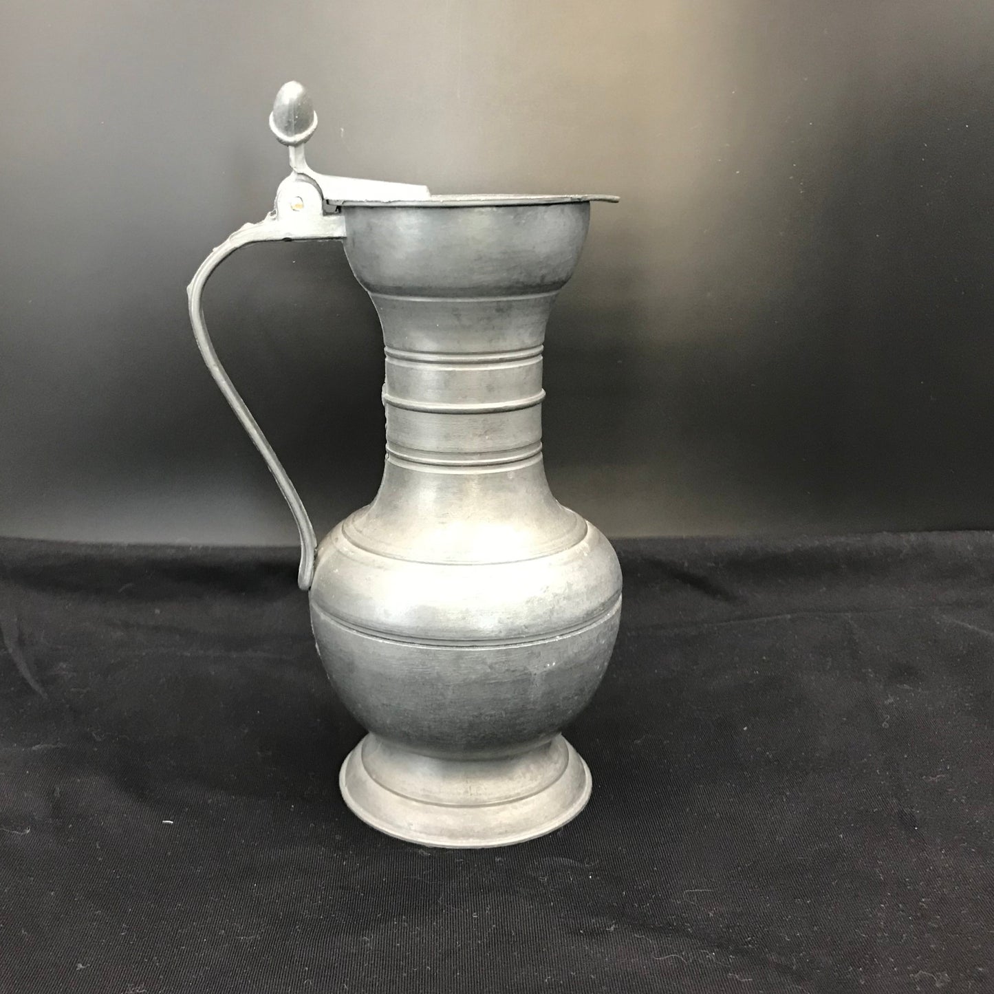 Pewter Jug with Double Acorn Finial on a Hinged Lid