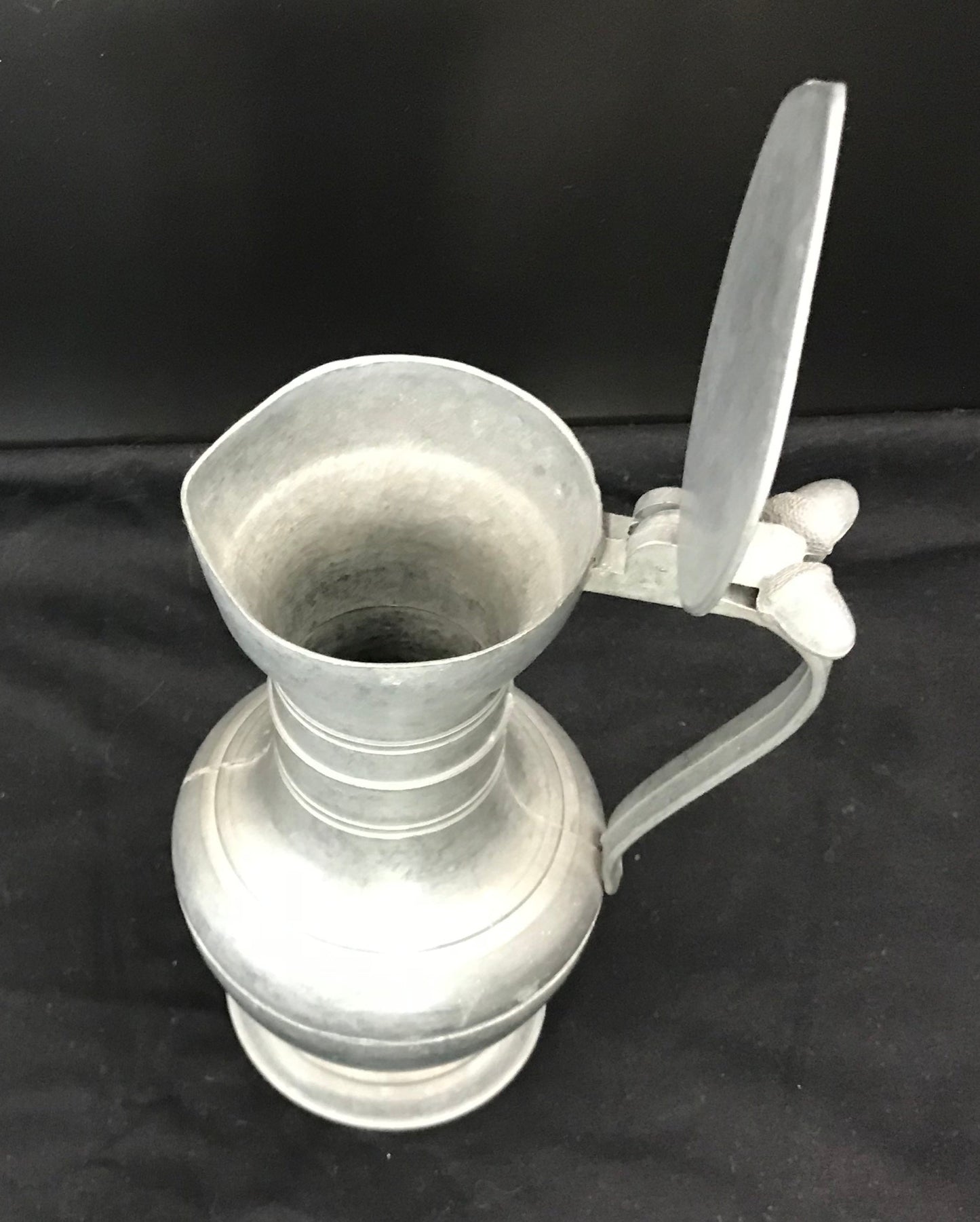 Pewter Jug with Double Acorn Finial on a Hinged Lid