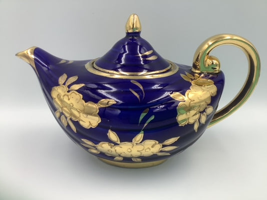 Aladdin Cobalt 3-Cup English China Teapot with Gold Floral Trim