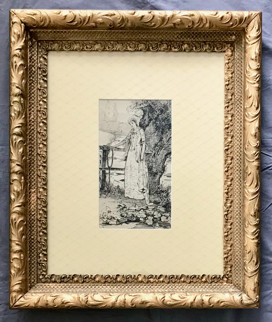 Charlotte J. Weeks, Young Woman Standing by a Tree, Ink on Paper, Late 19th Century Britain